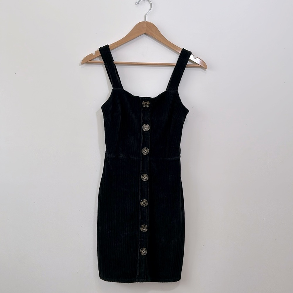 Black cordury button up mini dress